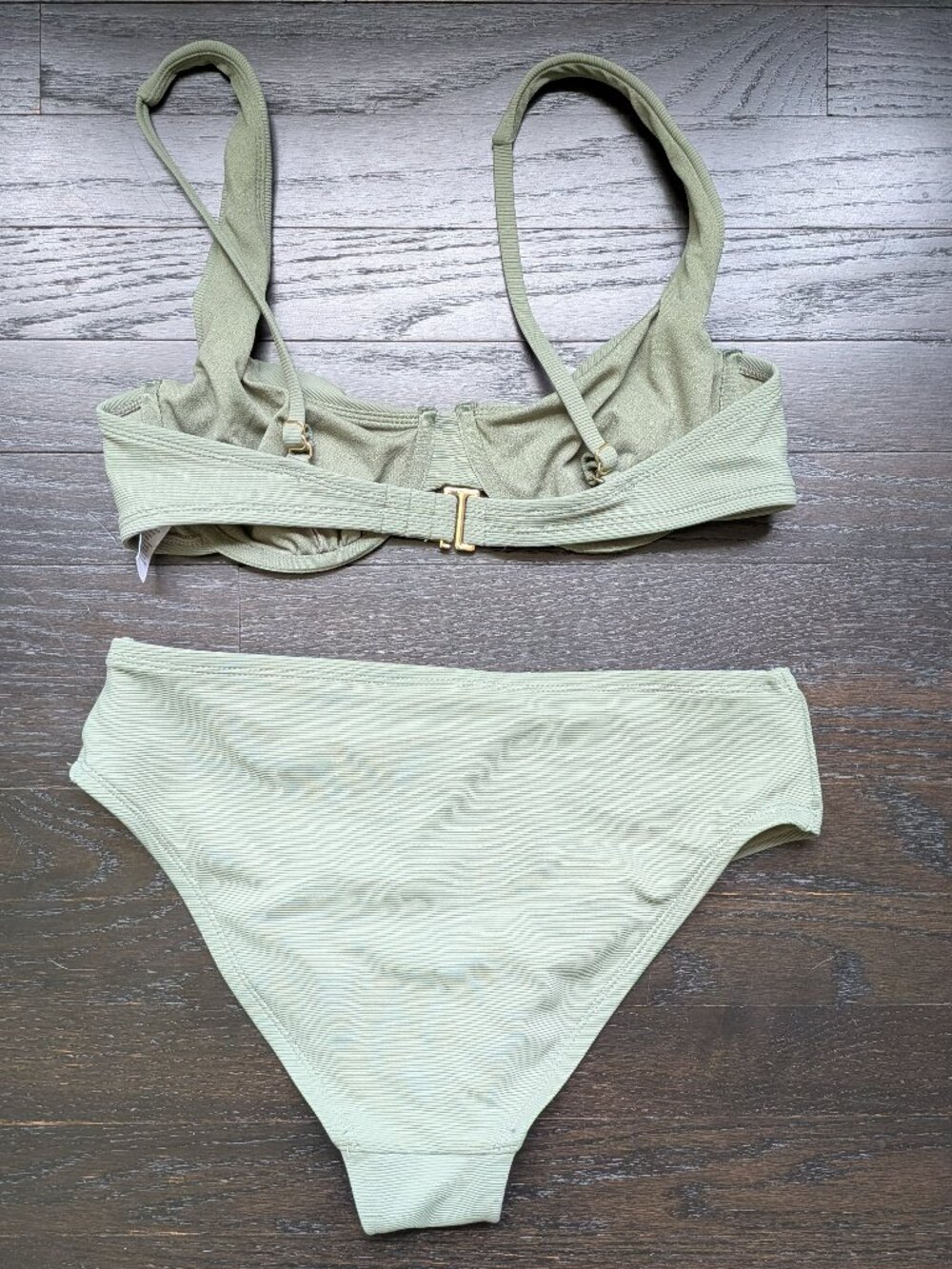 Time & Tru Mint Sage Green Ribbed Bikini Swimsuit Set | Size S/M - Picture 2 of 4